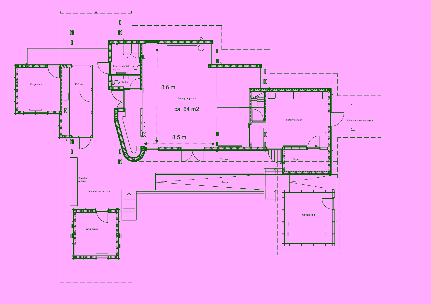 Plantegning over Bjørnholthytten, der viser indretningen